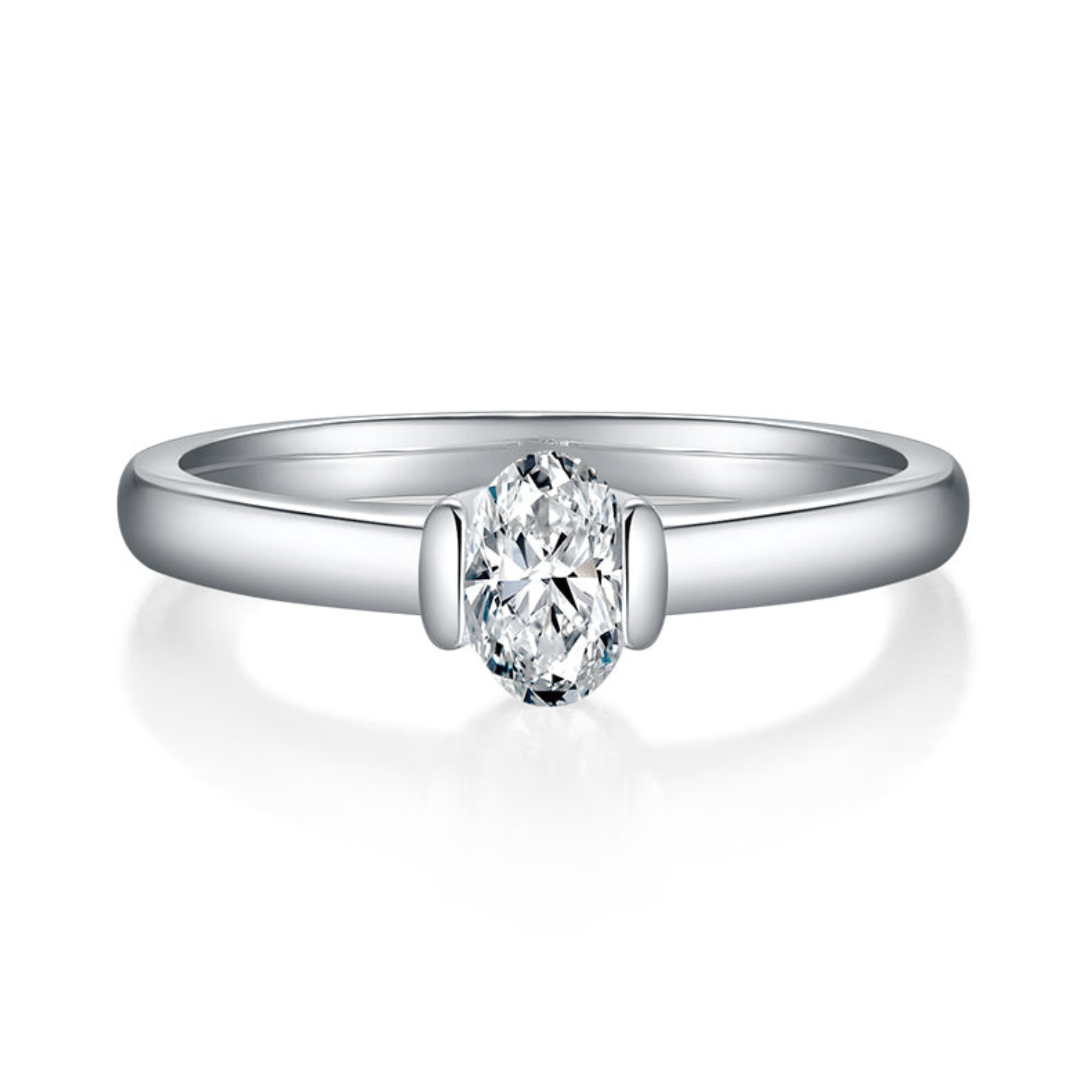 Oval Bar Set Solitaire Ring