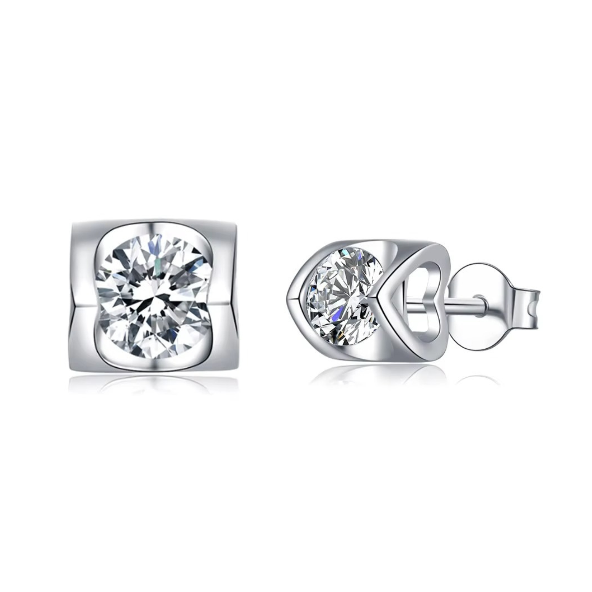 Round Heart Frame Stud Earrings